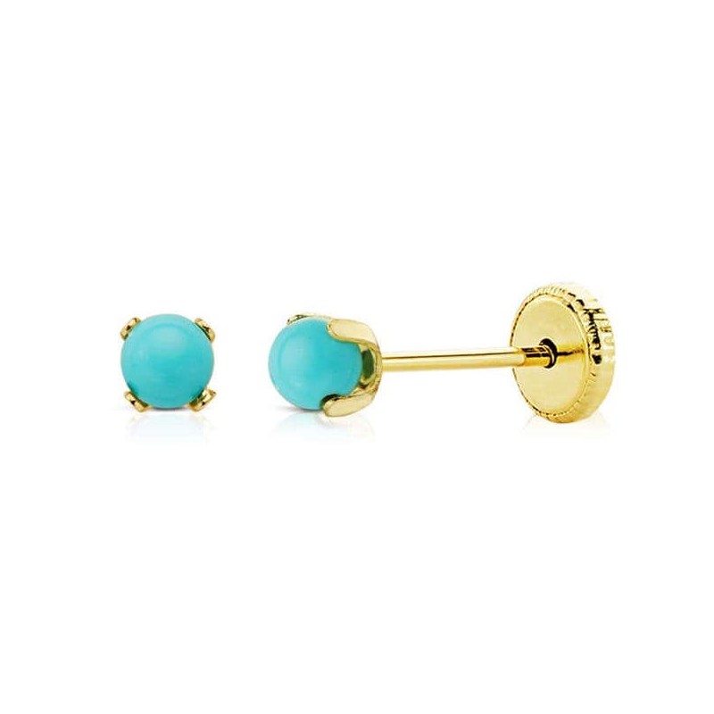 Petites Boucles d'oreilles à visser, or 18 cts & perle de turquoise - Aurélie 3mm
