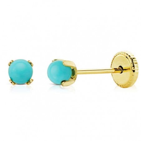 Petites Boucles d'oreilles à visser, or 18 cts & perle de turquoise - Aurélie 3mm