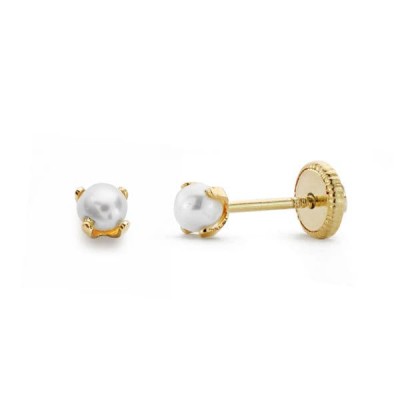 Boucles d'oreilles 3mm pour bébé à visser, or 18 cts & perle de culture