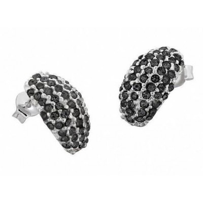Boucles d'oreille créateur pour femme en argent & Swarovski noir - Demi-Lune - Lyn&Or Bijoux