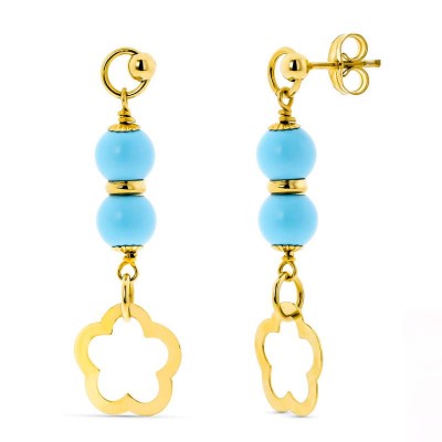 Boucles d'oreille, perles de turquoise et or, pendant fleur - Sallyna