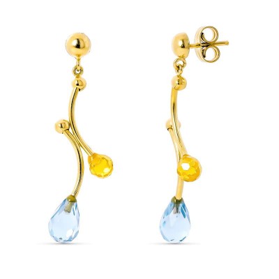 Boucles d'oreille or 18 cts, pierres de citrine & aigue marine - Marina