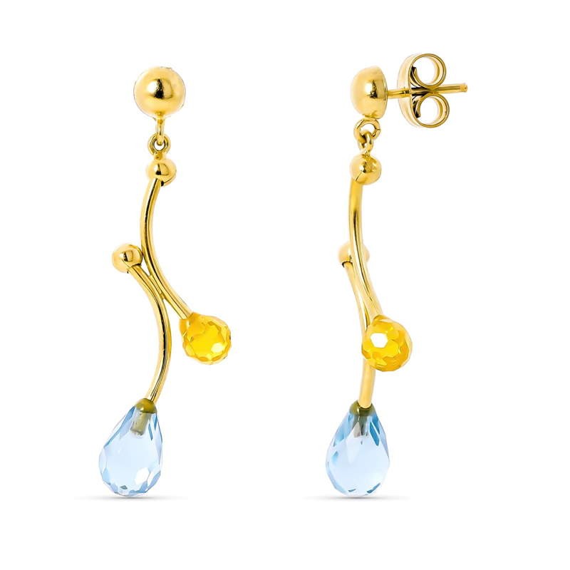 Boucles d'oreille or 18 cts, pierres de citrine & aigue marine - Marina