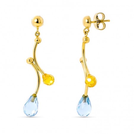 Boucles d'oreille or 18 cts, pierres de citrine & aigue marine - Marina