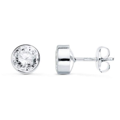 boucles d'oreilles or blanc 750/1000, zircon 7mm microserti