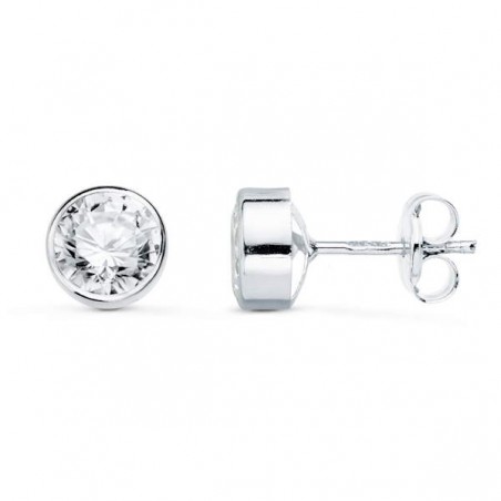 boucles d'oreilles or blanc 750/1000, zircon 7mm microserti