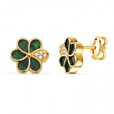 Boucles d'oreilles or jaune et fleur de malachite verte - Edwina
