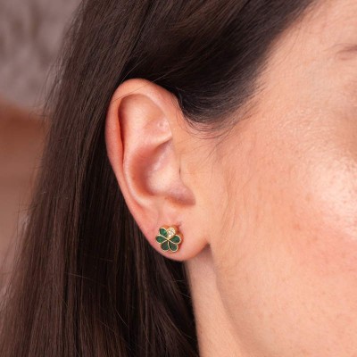 Boucles d'oreilles or et pierre verte en forme de fleur