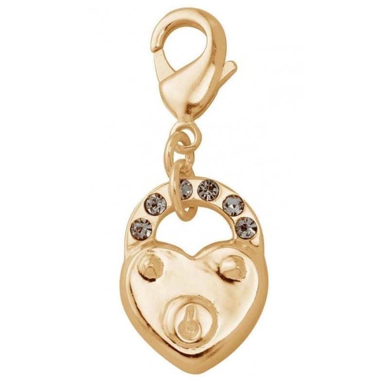 Charm femme en plaqué or, cristal de Swarovski, coeur cadenas Charm femme en plaqué or, cristal de Swarovski, coeur cadenas