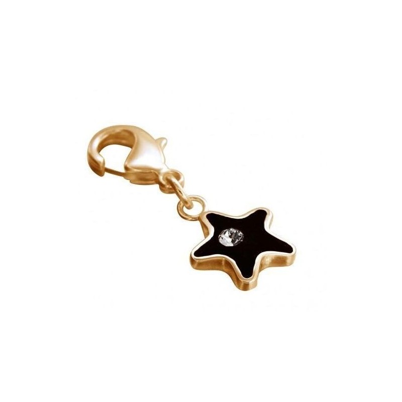 Charm en plaqué or, résine noire, cristal de Swarovski, Etoile Charm en plaqué or, résine noire, cristal de Swarovski, Etoile