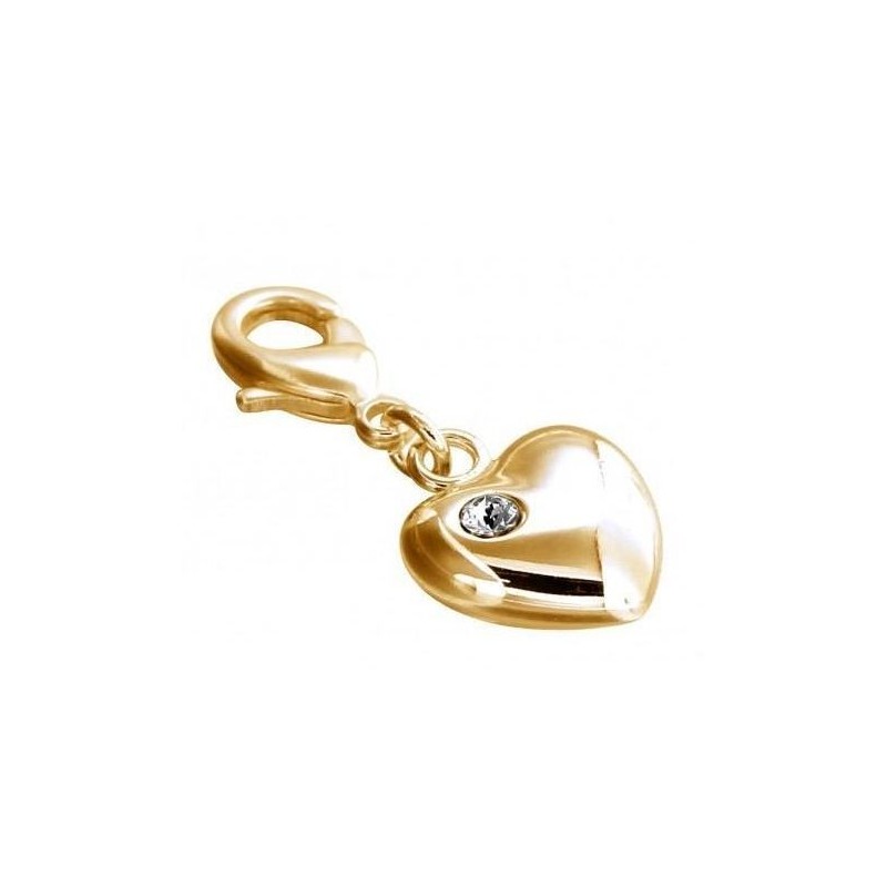 Charm plaqué or, résine noire, cristal de Swarovski, Coeur blanc Charm plaqué or, résine noire, cristal de Swarovski, Coeur blanc