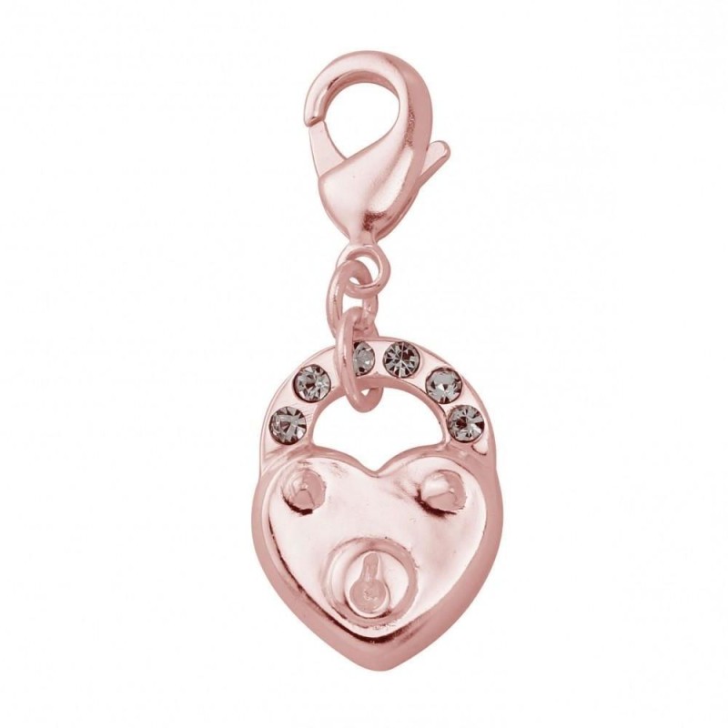Charm en plaqué or rose, cristal de Swarovski, coeur cadenas Charm en plaqué or rose, cristal de Swarovski, coeur cadenas