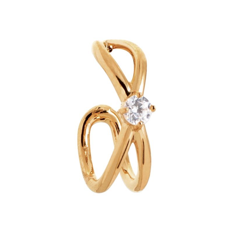 Bague d'oreille, vague plaqué or et zircon solitaire pour femme