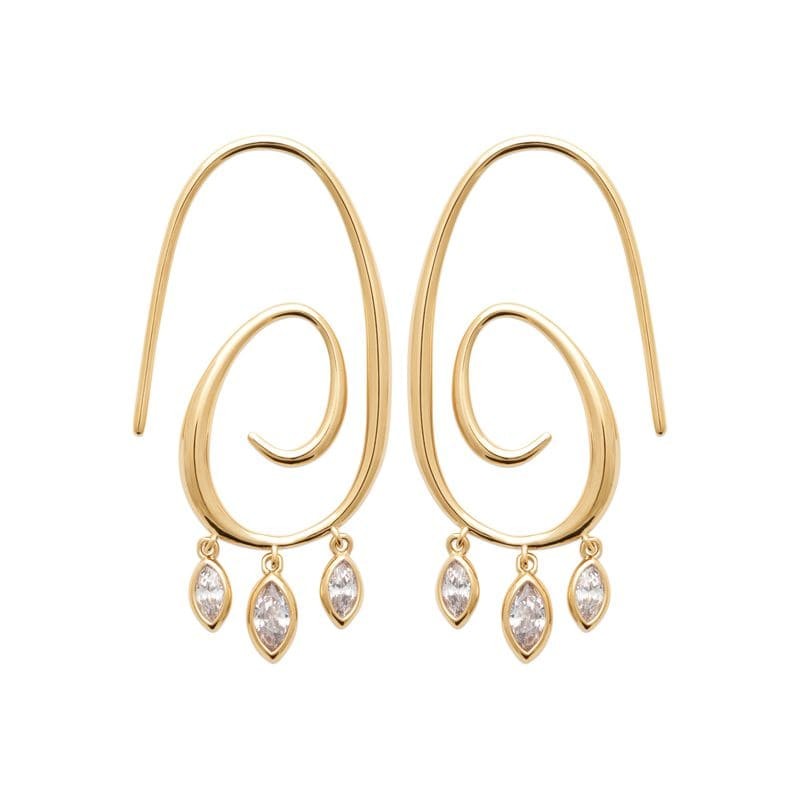 Boucles d'oreilles pendantes originales, plaqué or et zircon - Maxine