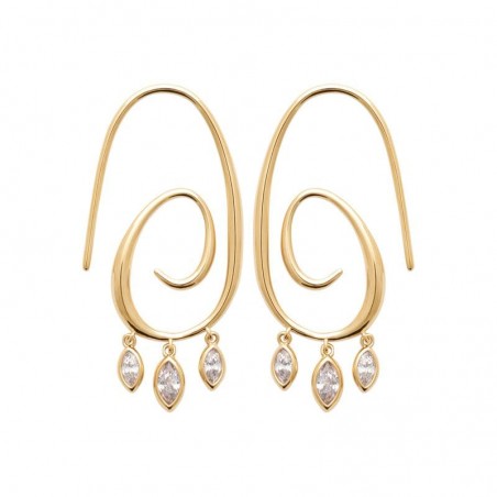 Boucles d'oreilles pendantes originales, plaqué or et zircon - Maxine