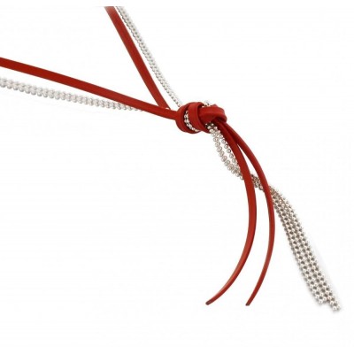 Collier sautoir argent, cordon cuir rouge pour femme - Noeud - Lyn&Or Bijoux