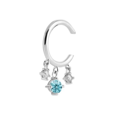Bague d'oreille argent 925 et pendants de zircon blancs et bleus - Ondine