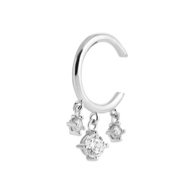 Bague d'oreille argent 925 et pendants de zircon blancs solitaires - Ondine
