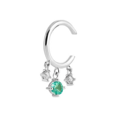 Bague d'oreille argent 925 et pendants de zircon blancs et verts - Ondine