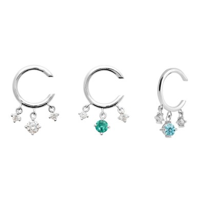 Bague d'oreille argent 925 et pendants de zircon - Ondine