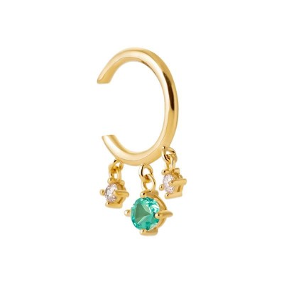 bague d'oreille dorée et pierre verte