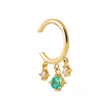 bague d'oreille dorée et pierre verte