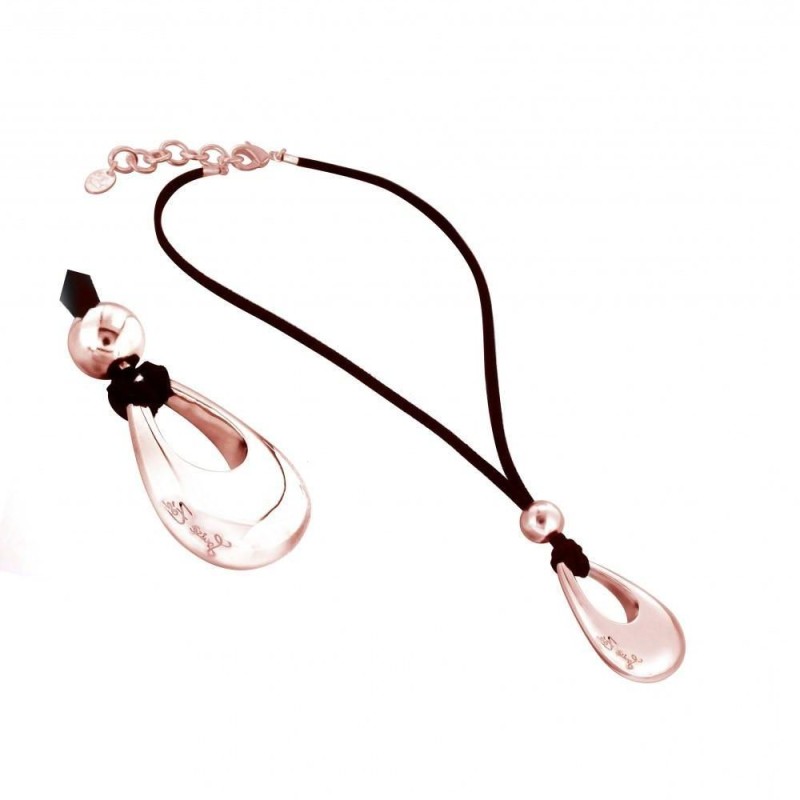 collier en plaqué or rose et suédine noire Zoé, Pampille griffée collier en plaqué or rose et suédine noire Zoé, Pampille griffée