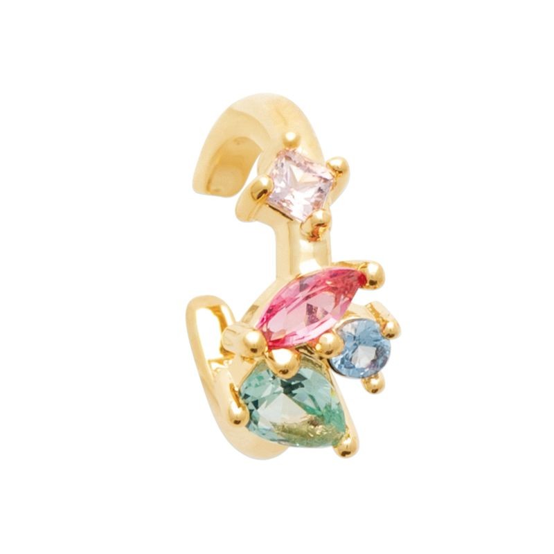 Bague d'oreille plaqué or, fleur multicolore en zircon brillant - Flora