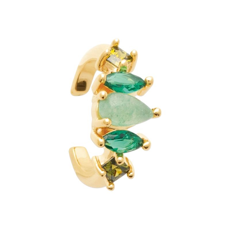 Bague d'oreille plaqué or et pierres de zircon vertes - Allana