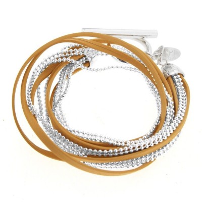 Bracelet cuir beige et argent Zoé Bijoux pour femme - Symbio - Lyn&Or Bijoux
