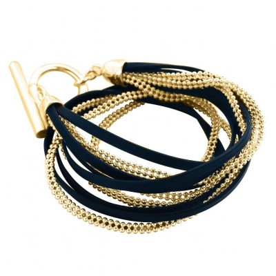 Bracelet femme tendance, finition dorée, cuir noir LZ pour femme - Symbio - Lyn&Or Bijoux