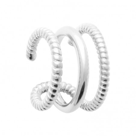 Bague d'oreille motif cordelette, 3 anneaux argent rhodié - Ecume