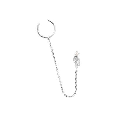 Bague d'oreille argent 925 et oz avec chaîne et motif végétal - Célia