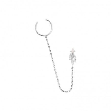 Bague d'oreille argent 925 et oz avec chaîne et motif végétal - Célia