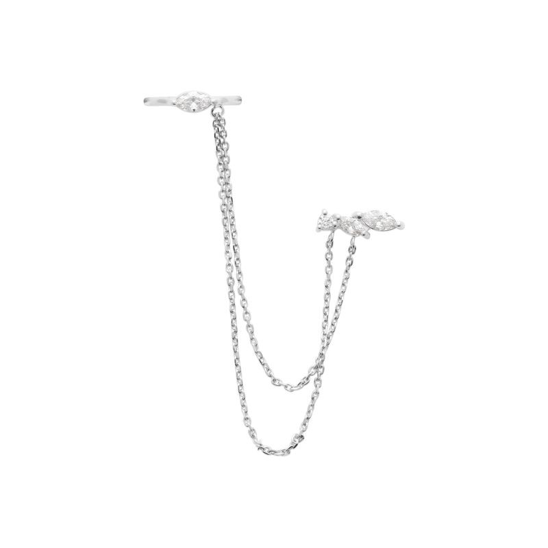 Bague d'oreille et double chaîne, argent 925 et pierres de zircon - Sanaé