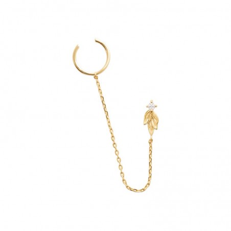 Boucles d'oreilles en plaqué or jaune 18 carats avec une chaîne fine descendant du cartilage au lobe
