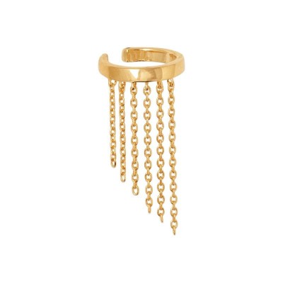 Bague d'oreille en plaqué or jaune 18 carats avec anneau large et chaînettes de longueurs différentes, vue de face