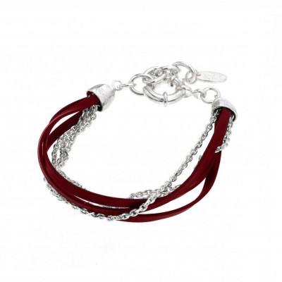 Bracelet cuir rouge et argent Louise Zoé pour femme - Zyka - Lyn&Or Bijoux