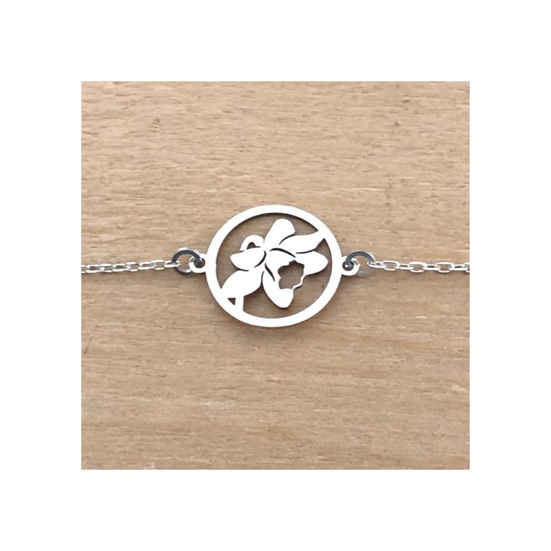 Bracelet en argent rhodié 925/1000 par CabaneTchanque, avec chaîne et médaillon tête de jonquille