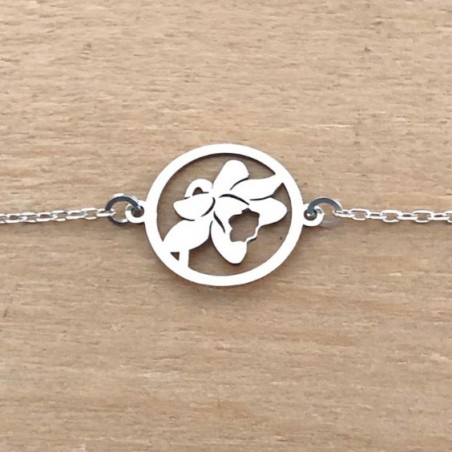 Bracelet en argent rhodié 925/1000 par CabaneTchanque, avec chaîne et médaillon tête de jonquille