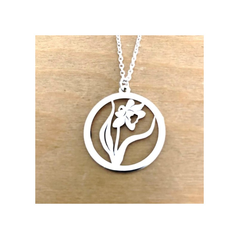 Collier printanier avec chaîne et pendentif en argent rhodié - Jonquille