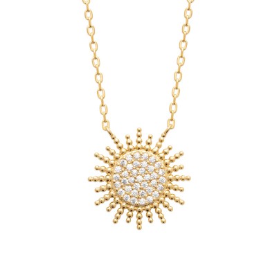 Collier Soleil pour femme en plaqué or 18 carats et zircon - Léna, chaine 45 cm réglable et pendentif soleil