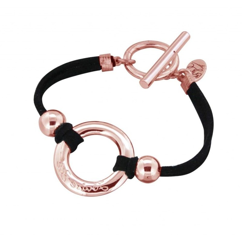 Bracelet femme en plaqué or rose suédine noire, Cercle Griffé Bracelet femme en plaqué or rose suédine noire, Cercle Griffé