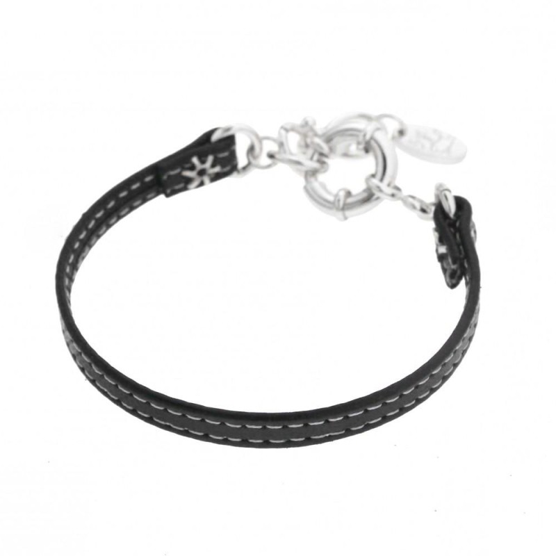 Bracelet gourmette pour femme en argent et cuir noir, Limbo Bracelet gourmette pour femme en argent et cuir noir, Limbo