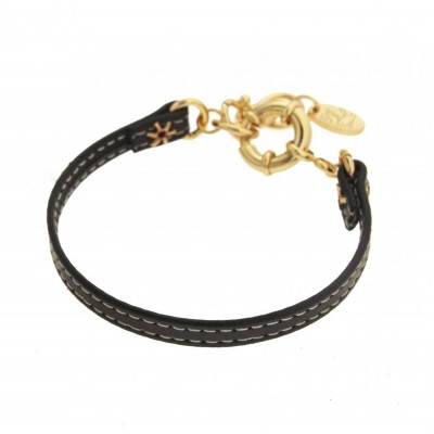 Bracelet finition dorée et cuir noir LZ pour femme - Limbo - Lyn&Or Bijoux
