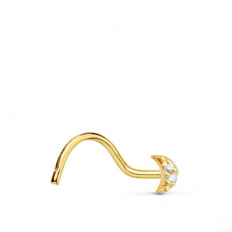 Piercing de nez avec motif lune en or massif et 2 oz