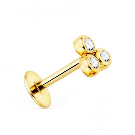 Piercing d'oreille poétique avec 3 oxydes de zirconium microsertis dans des supports en or massif
