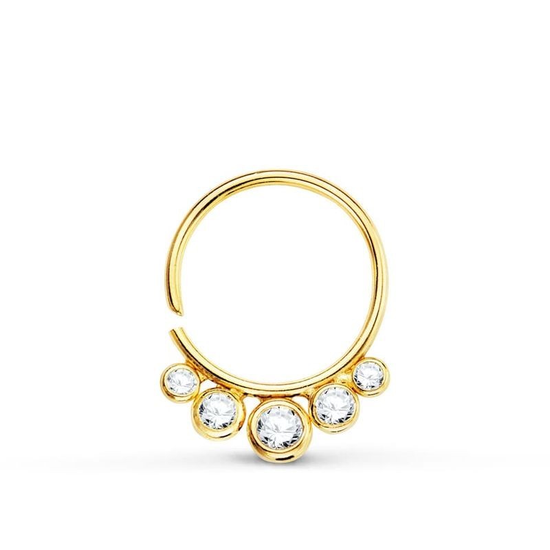 Piercing en or 18 carats avec cinq zircon ronds microsertis