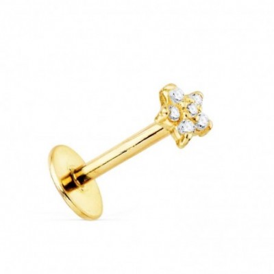 Piercing en or 18 carats en forme détoile avec zircon scintillant