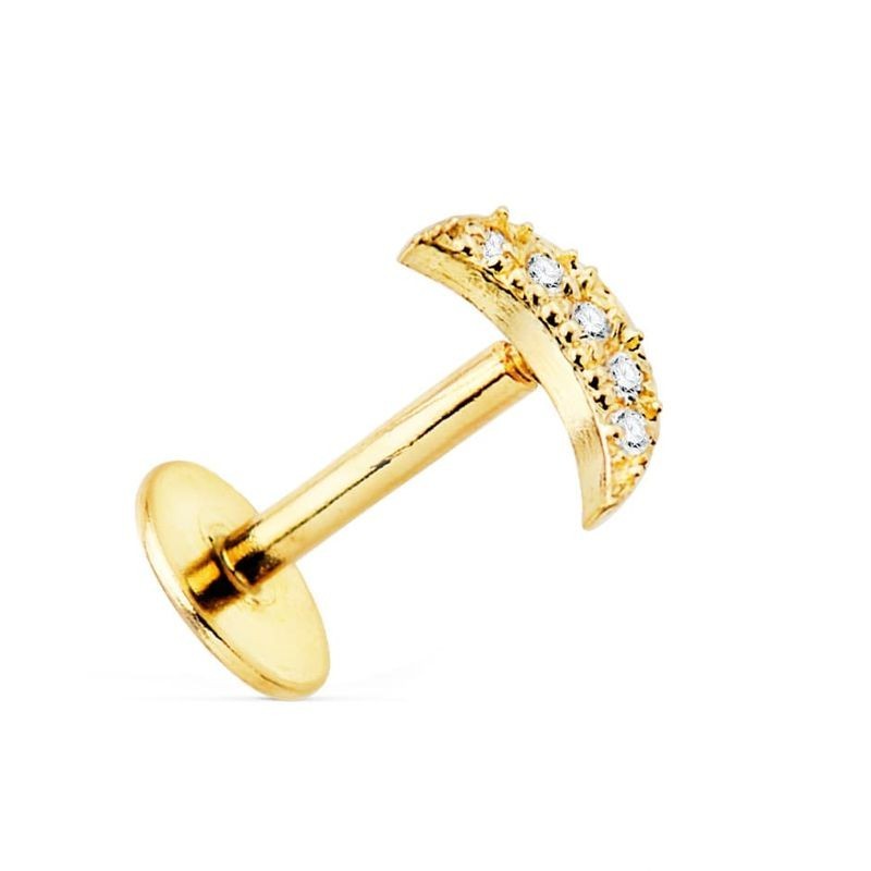 Piercing en or 18 carats en forme de lune avec zircon brillant